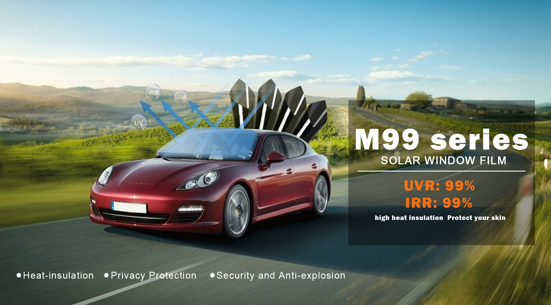 m99 series solar window film 99% uvr 99% irr high heat insulation privacy security anti-explosion for car automotive glass