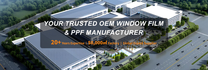 Trusted OEM window film and PPF manufacturer factory profile poster with 20 years experience and 50000 sqm