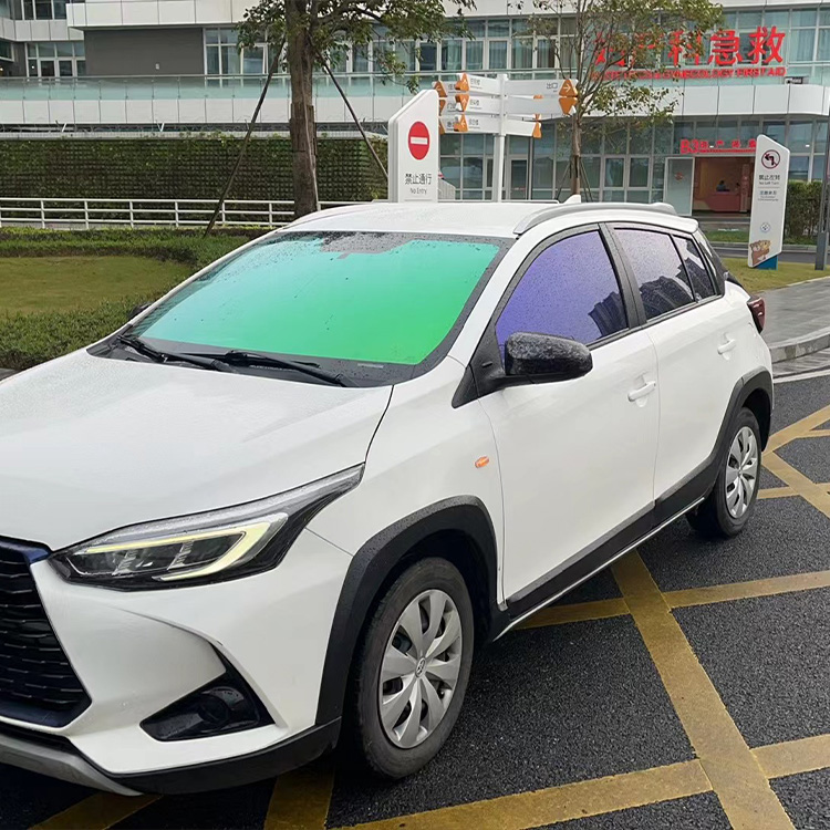 GC-2099 chameleon window film with a dynamic color-shifting effect.