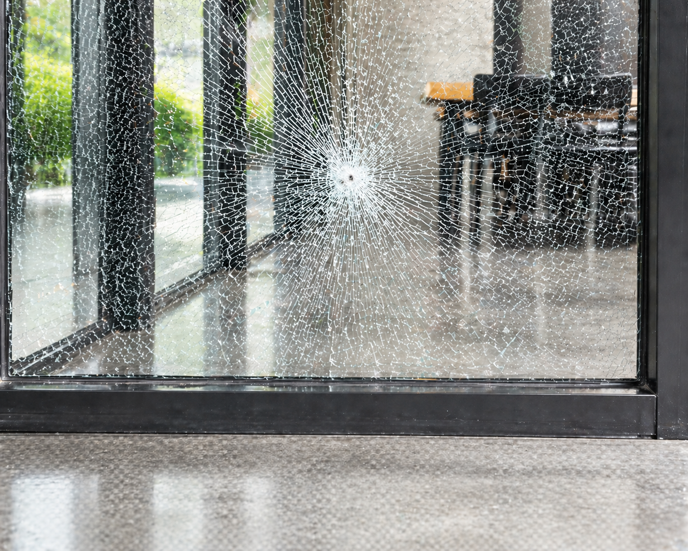 Safety film holds broken glass together after impact