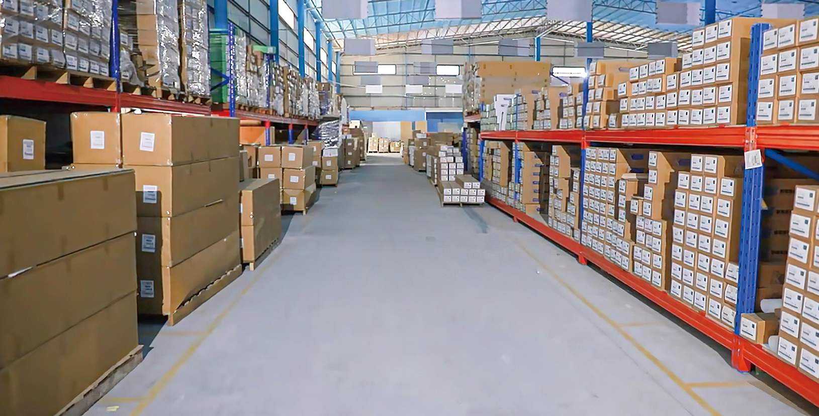 KSB window film manufacturer factory warehouse interior with organized storage racks and inventory management for products