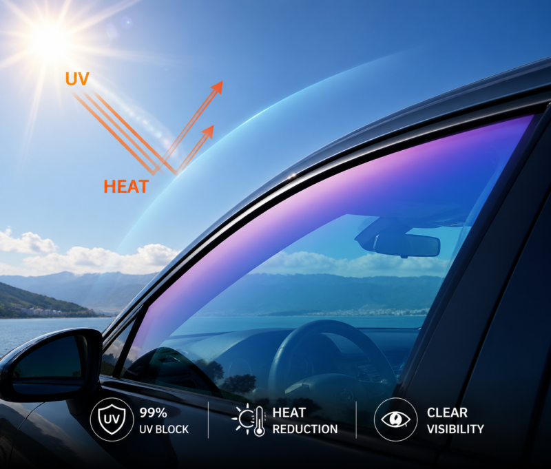 chameleon window film with heat rejection and uv protection for car windows