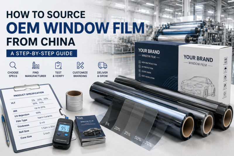 OEM window film manufacturer production line and private label window film packaging in China