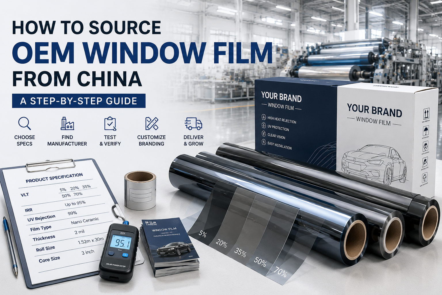 OEM window film manufacturer production line and private label window film packaging in China