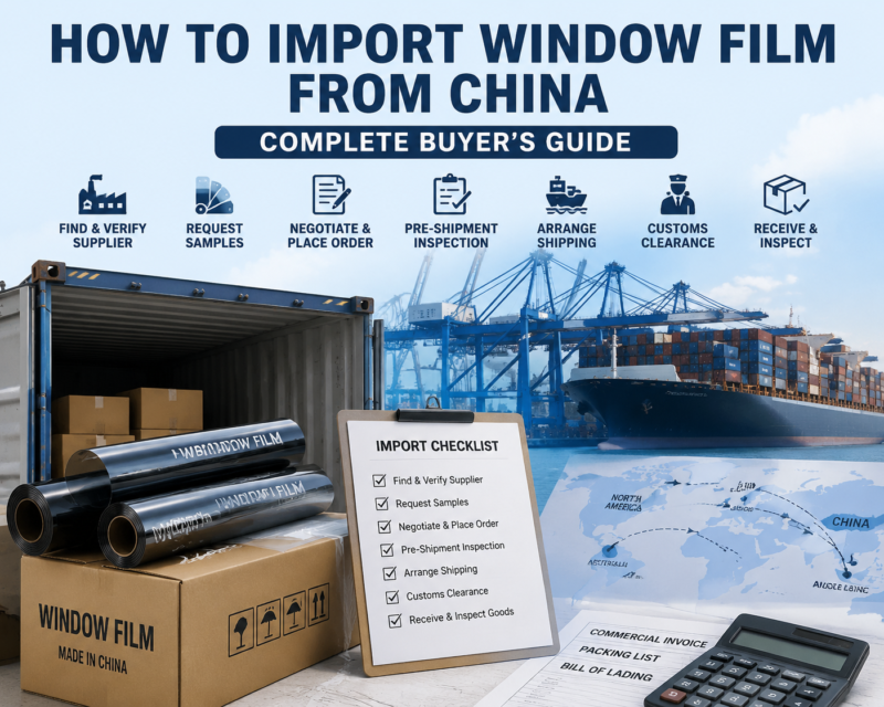 how to import window film from China buyer guide with supplier verification, sample requests, shipping arrangements, customs clearance, and inspection process