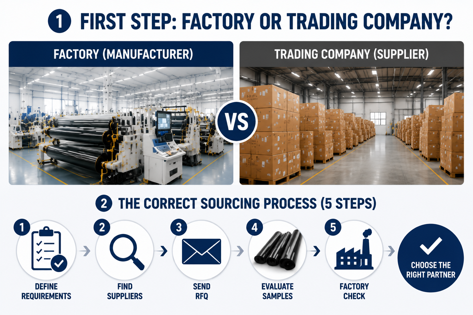 Factory vs trading company comparison for window film sourcing and basic import procurement process for distributors