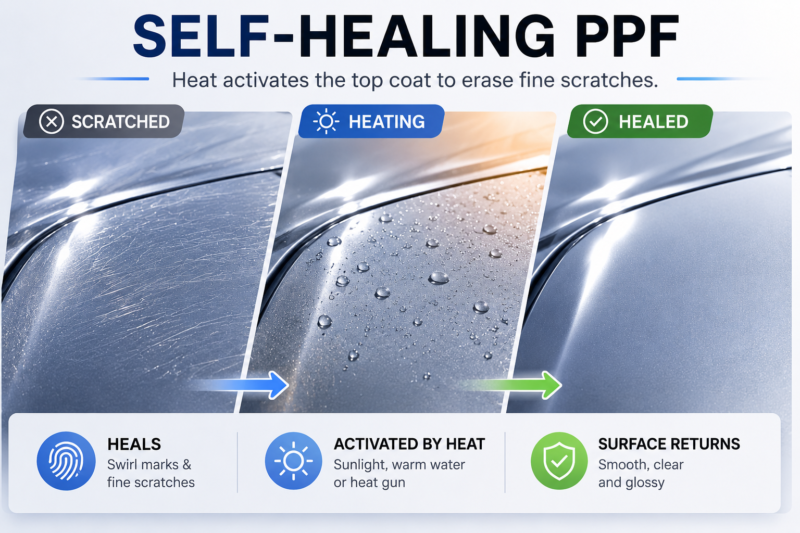 self-healing ppf with heat activation removing fine scratches for automotive paint protection