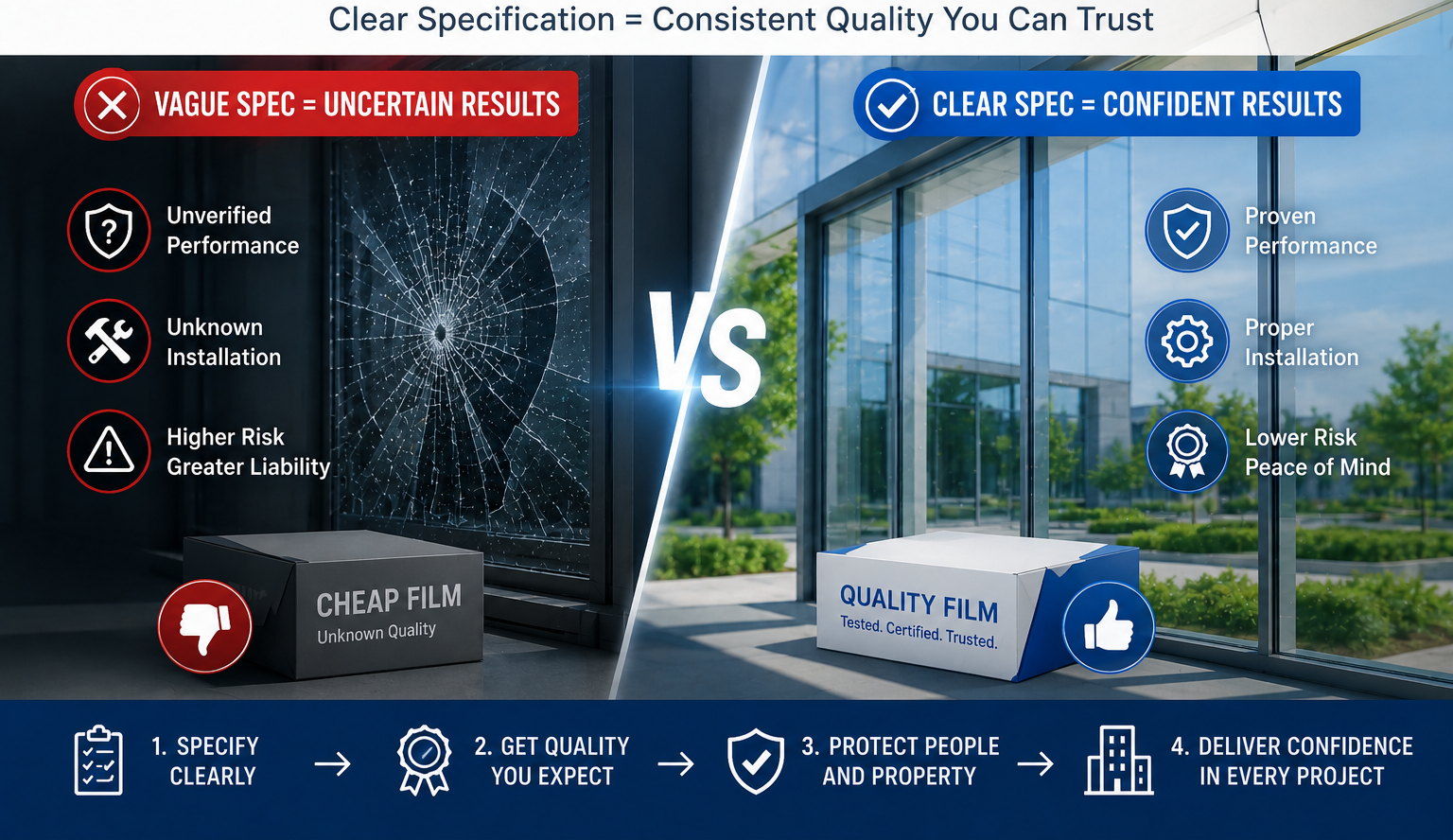 Commercial safety window film specification guide with certified window film selection for building projects