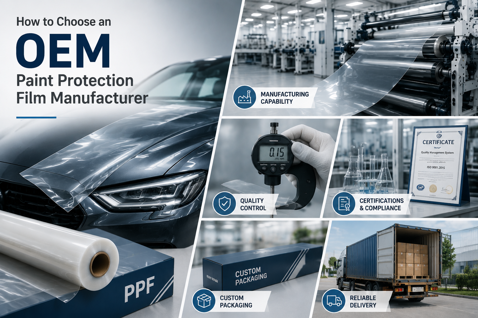 PPF with OEM manufacturing quality control and factory support for automotive paint protection film sourcing