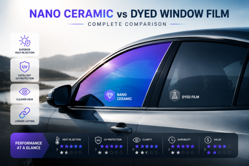 Nano ceramic window film with superior heat rejection compared with dyed window film for automotive glass