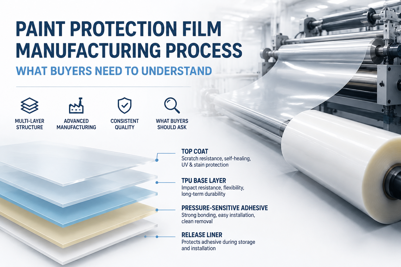 paint protection film manufacturing process with TPU casting production line for OEM PPF factory