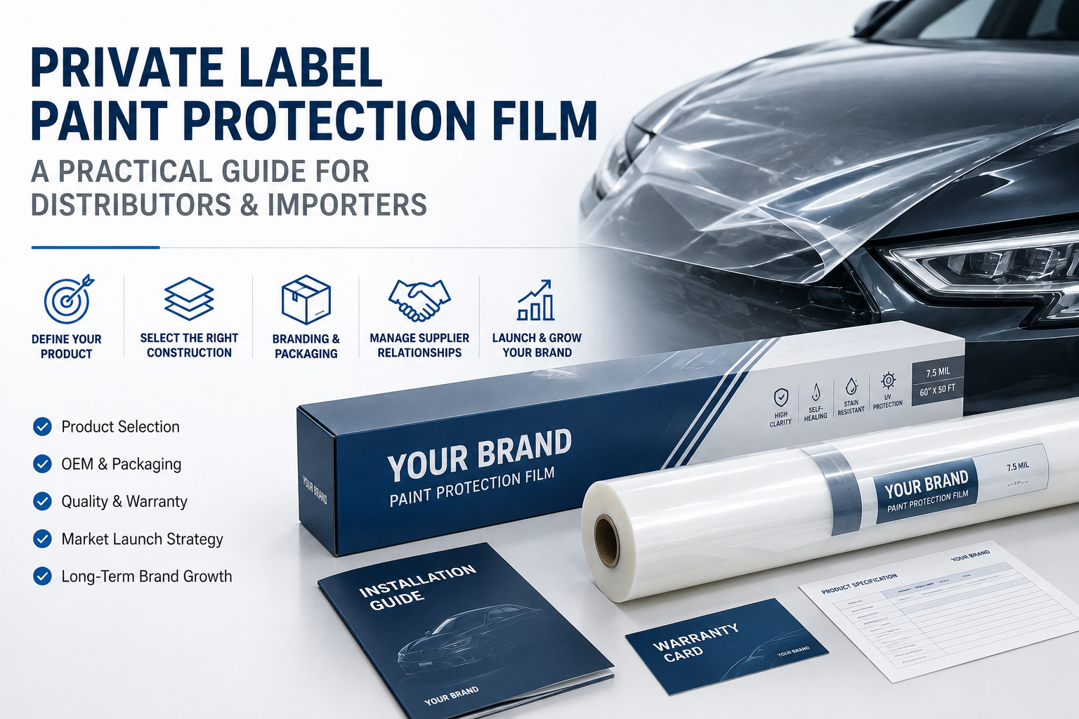 paint protection film with private label branding and OEM packaging solutions for distributors and importers