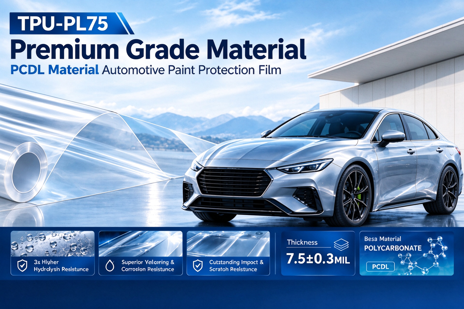 TPU-PL75 PCDL-based TPU paint protection film with 7.5±0.3 mil thickness
