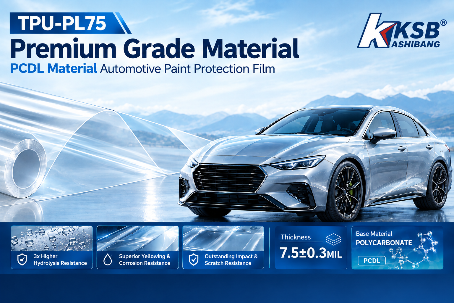 TPU-PL75 PCDL-based TPU paint protection film with 7.5±0.3 mil thickness