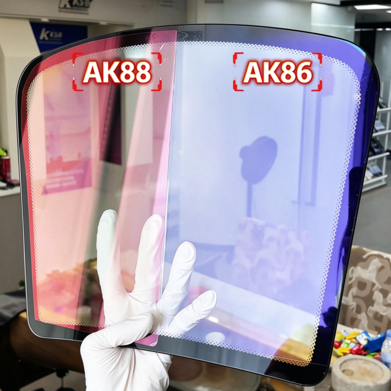 AK88 red and AK86 blue purple windshield film comparison